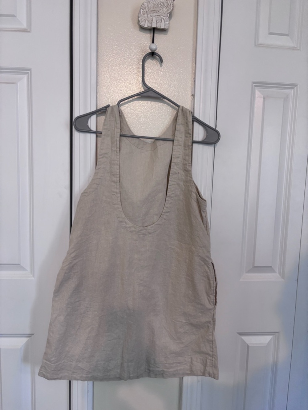 Free People Beige Linen Low Back Tank Dress